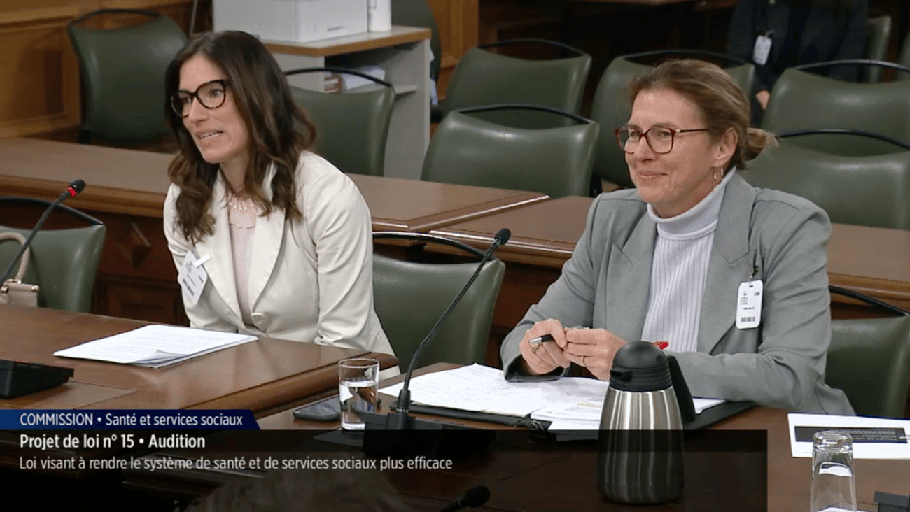 Julie Racicot et Linda Vaillant en commission parlementaire