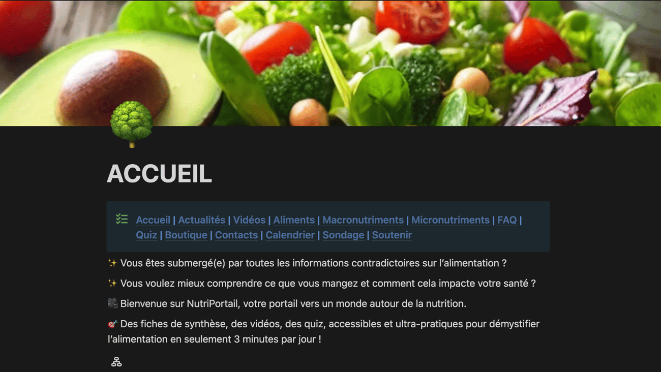 La page d'accueil du Nutriportail de Prévos Jantchou.