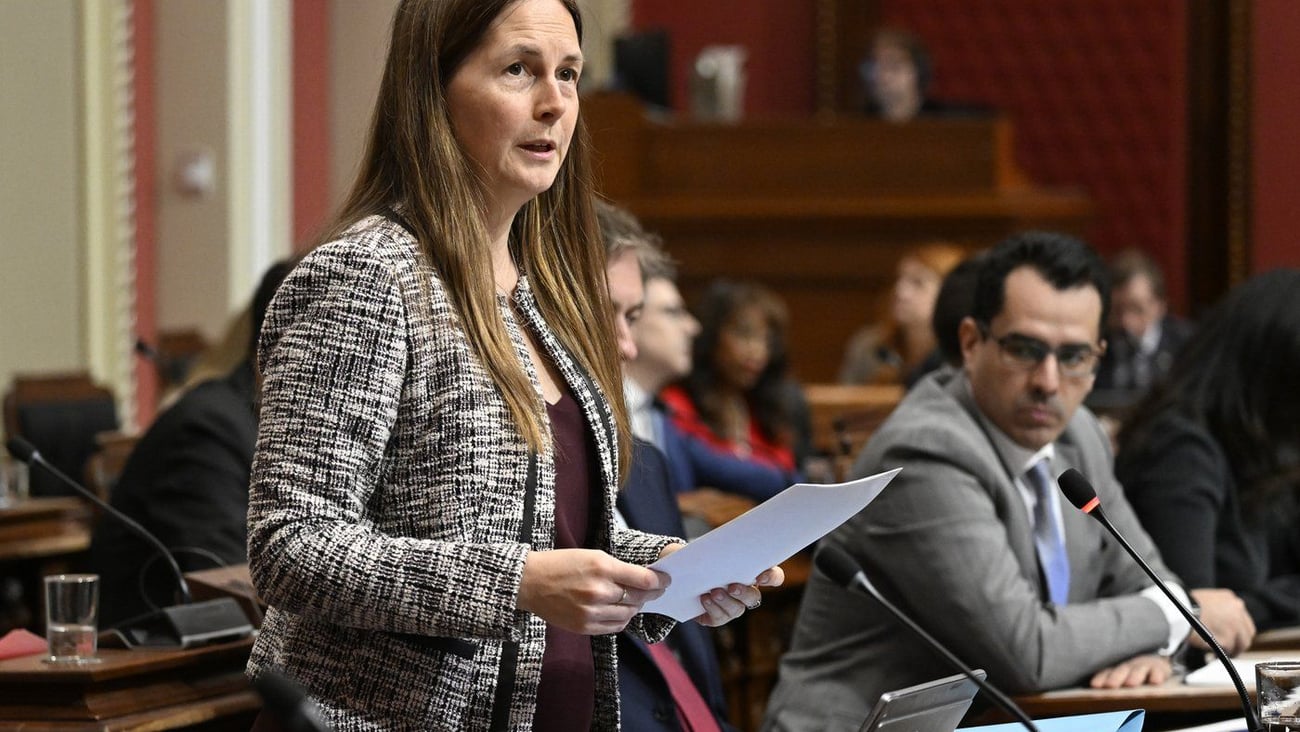 La députée libérale Virginie Dufour présente un projet de loi à l'Assemblée nationale du Québec, le jeudi 24 avril 2025. LA PRESSE CANADIENNE/Jacques BoissinotLa députée libérale Virginie Dufour présente un projet de loi à l'Assemblée nationale du Québec, le jeudi 24 avril 2025. PC/Jacques Boissinot
