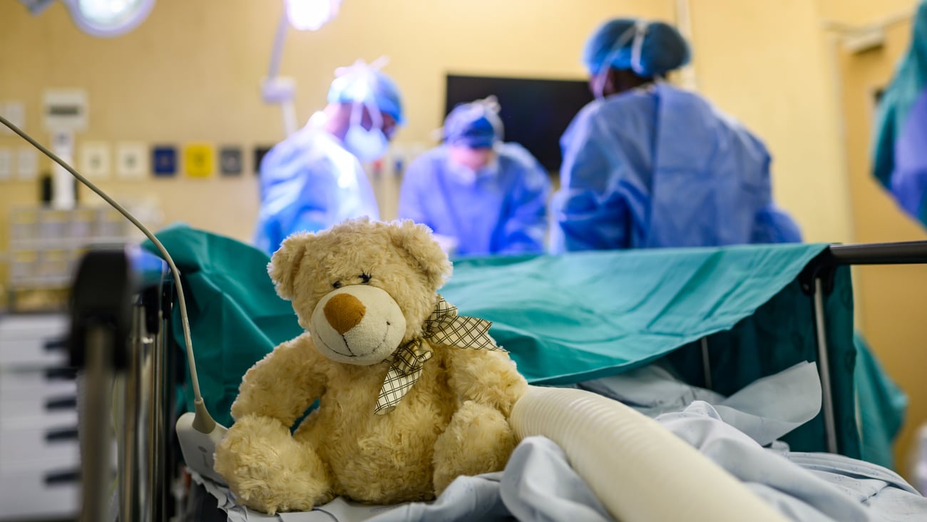 ours en peluche dans une salle d'operation