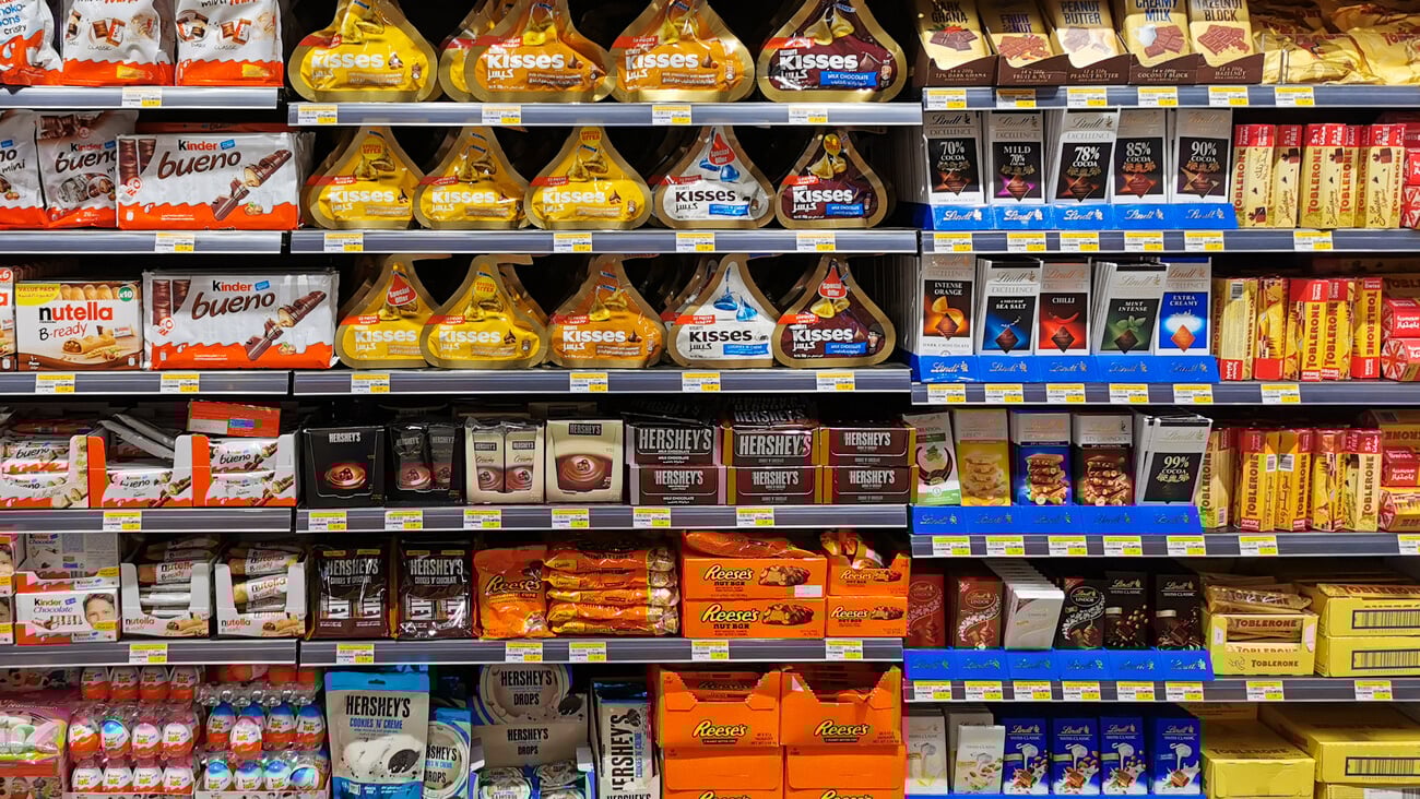 Dubai, UAE- AUGUST 15, 2019 Chocolate Sweets For Sale On Supermarket Shelf. kitkat, Nestle, Dairy milk  Chocolate ; Shutterstock ID 1484972411
