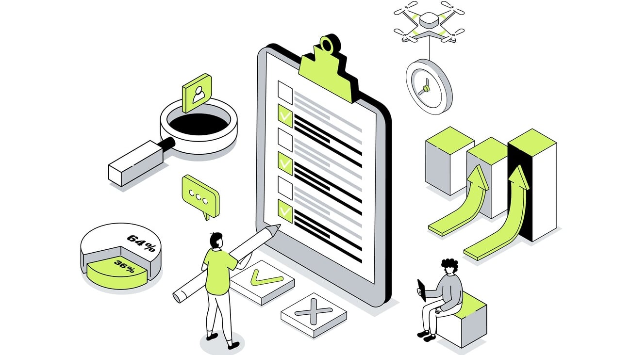Survey 3d isometric concept in outline isometry design for web. People answering in questionnaire or quiz form, giving client feedback, choosing and marking in test checklist. Vector illustration.; Shutterstock ID 2476881969