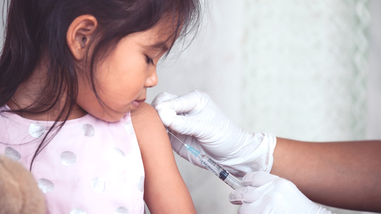 Doctor injecting vaccination in arm of asian little child girl,healthy and medical concept; Shutterstock ID 670323148