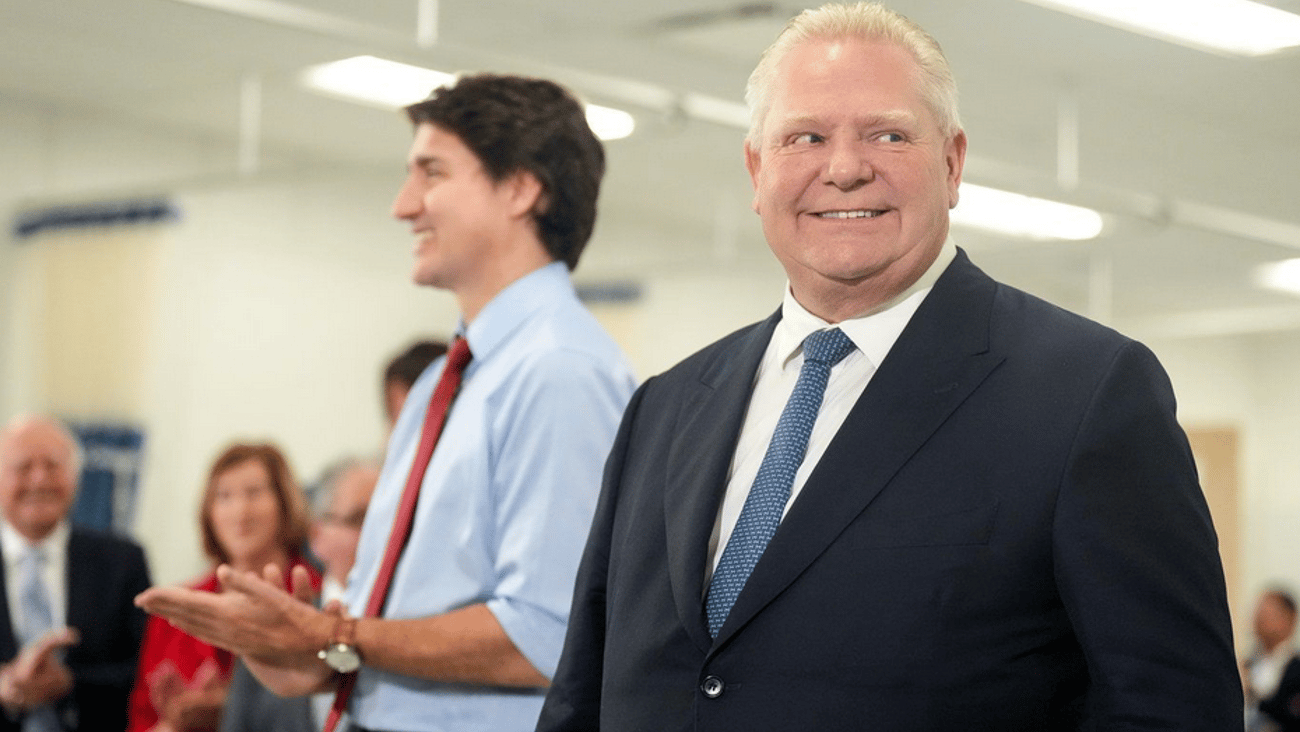 Le premier ministre du Canada, Justin trudeau, et le premier ministre de l'Ontario, Doug Ford. (2024) Photo PC/Chris Young