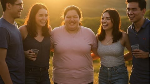group of happy young individuals standing in a circle