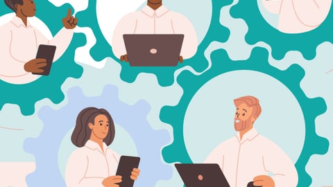 Illustration de pharmaciens et pharmaciennes qui communiquent