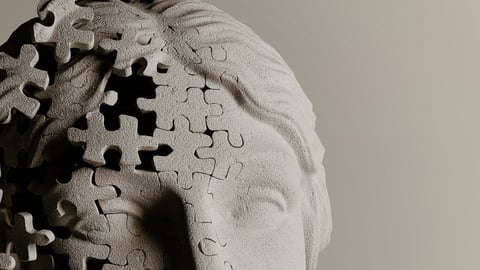 Visage composé de morceaux de casse-tête qui s'envolent