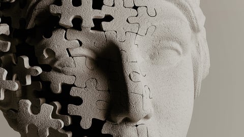 Visage composé de morceaux de casse-tête qui s'envolent