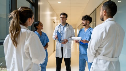 Étudiants en médecine dans un couloir d'hopital