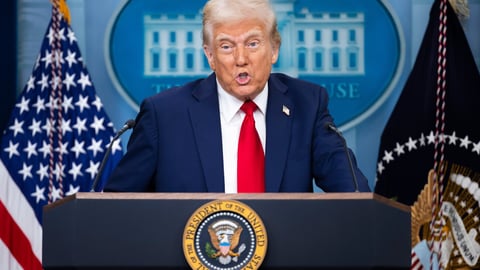 WASHINGTON –Jan 30 2025: President Donald Trump speaks at a White House press briefing after a Black Hawk helicopter collided with American Airlines flight 5342 by DCA airport.; Shutterstock ID 2591233787