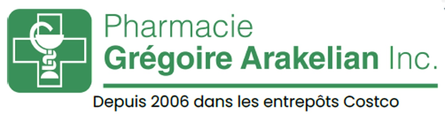 Logo de Pharmacie Grégoire Arakelian avec le texte : « Depuis 2006 dans les entrepôts Costco »