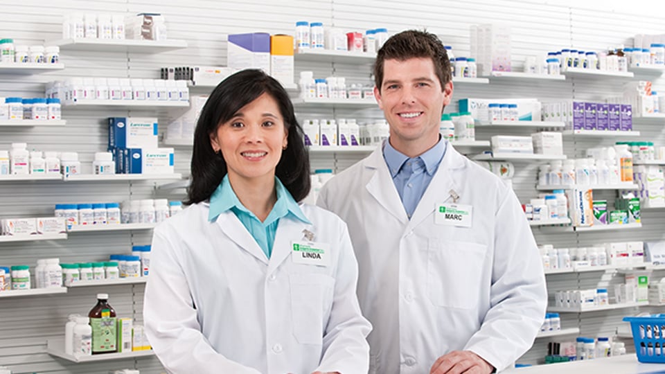 Deux pharmaciens dans une pharmacie